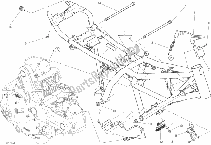 All parts for the Frame of the Ducati Scrambler Sixty2 Thailand USA 400 2018